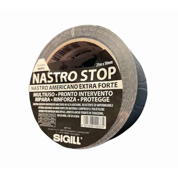 Nastro stop americano extra forte nero 25 mt x 50mm - Sigill