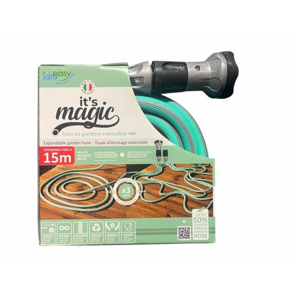 Tubo da giardino estensibile Magic soft 15 mt da 1/2" + Accessori