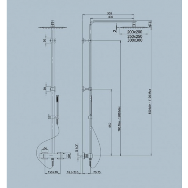 Colonna Doccia Glint quadro con Miscelatore Termostatico e soffione inox - Jacuzzi - immagine 2